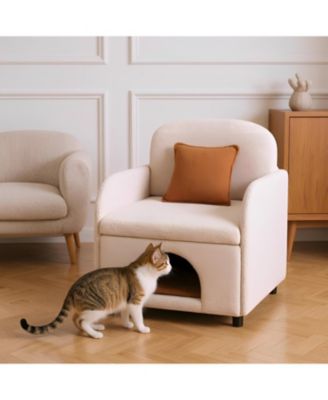 Cream White 2-in-1 Pet-Friendly Sherpa Armchair with Lumbar Pillow