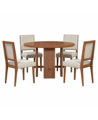 5-Piece Round Dining Set- Table & 4 Upholstered Chairs