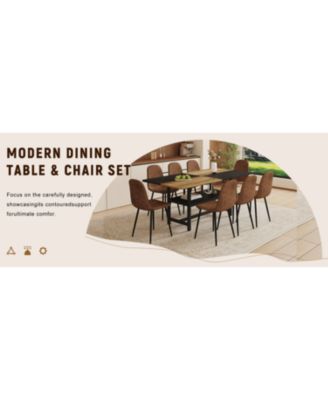 Streamdale Wooden Dining Table Set with 8 Brown Chairs