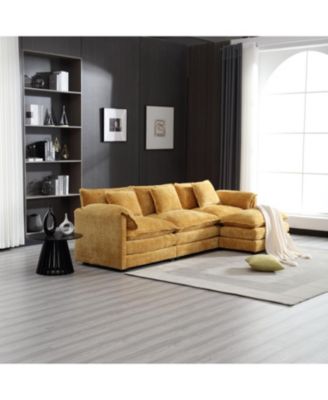 Oversized Chenille Sectional Sofa with Ottoman & Memory Foam