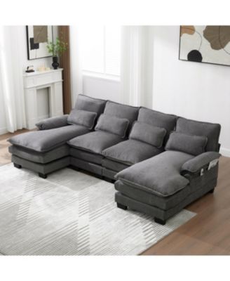 U Shaped Cloud Couch, 110" Chenille Sectional Sofa with Double Chaise