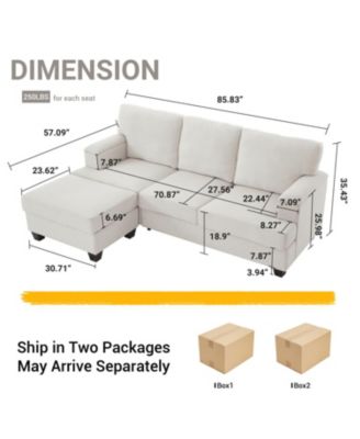 Beige Linen L-Shaped Sectional Sofa with Ottoman