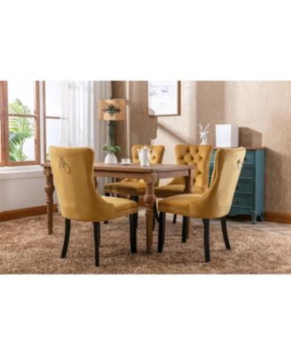  Contemporary Gold Velvet Dining Chairs, Set of 2