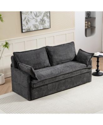 Pull Out Sofa Bed, Corduroy Sleeper Couch w/ Storage & USB Ports