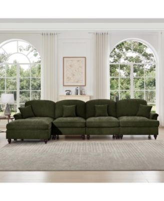 Green Chenille Sectional Sofa with Ottoman