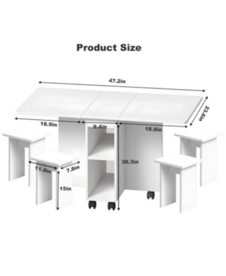 Folding Drop Leaf Dining Set with Storage & Wheels