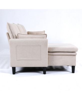 L-Shaped Sectional Sofa w/ Storage - Beige Cotton-Linen