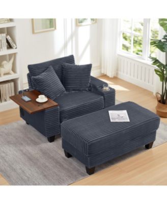 Streamdale Corduroy Sofa Bed with Ottoman, Bluetooth, USB, Rotating Table