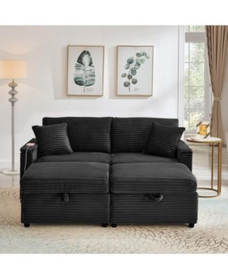 Corduroy Loveseat Sofa with Ottomans & Table