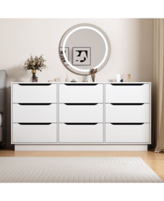 Streamdale White 9-Drawer Dresser - Modern Long Chest for Bedroom/Living Room