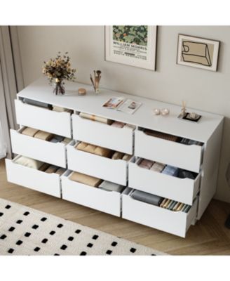 Streamdale White 9-Drawer Dresser - Modern Long Chest for Bedroom/Living Room