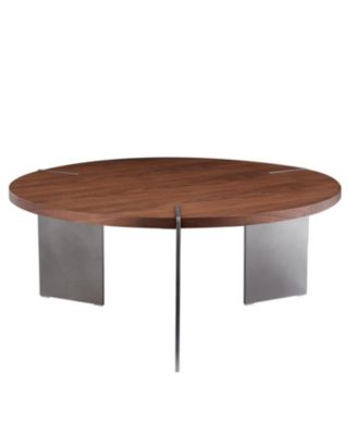 Round Coffee Table Walnut Wood Surface and Black Metel Feet