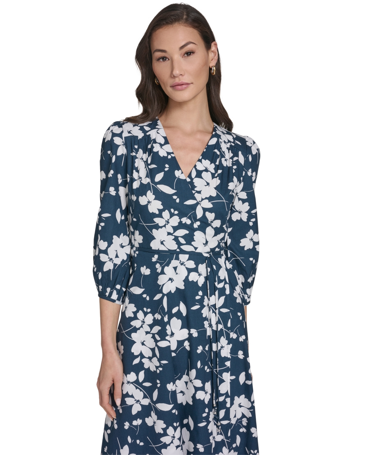 Calvin Klein Women's Faux Wrap V-Neck Midi Dress