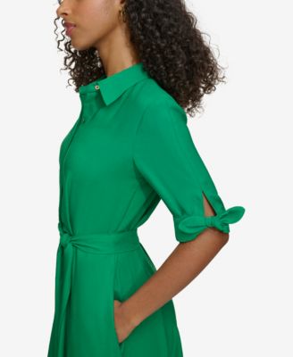 Women's Tie-Sleeve Collared Shirt Dress