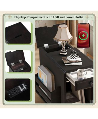 Streamdale Vintage Flip Top End Table with USB & Drawer