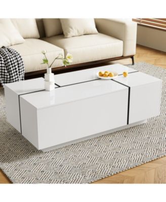 Extendable High-Gloss Coffee Table w/ Storage Drawers