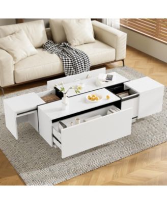 Extendable High-Gloss Coffee Table w/ Storage Drawers