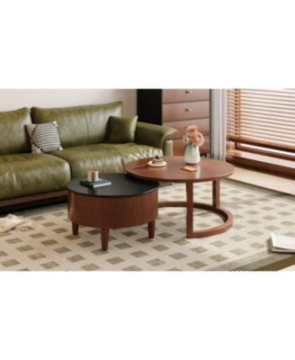 Streamdale Vintage Round Nesting Coffee Table Black & Walnut 31.5"