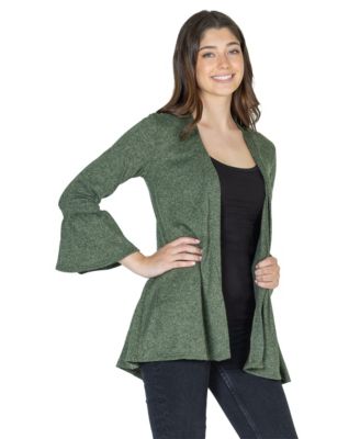 Women's Knit Three Quarter Bell Sleeve Open Cardigan Sweater
