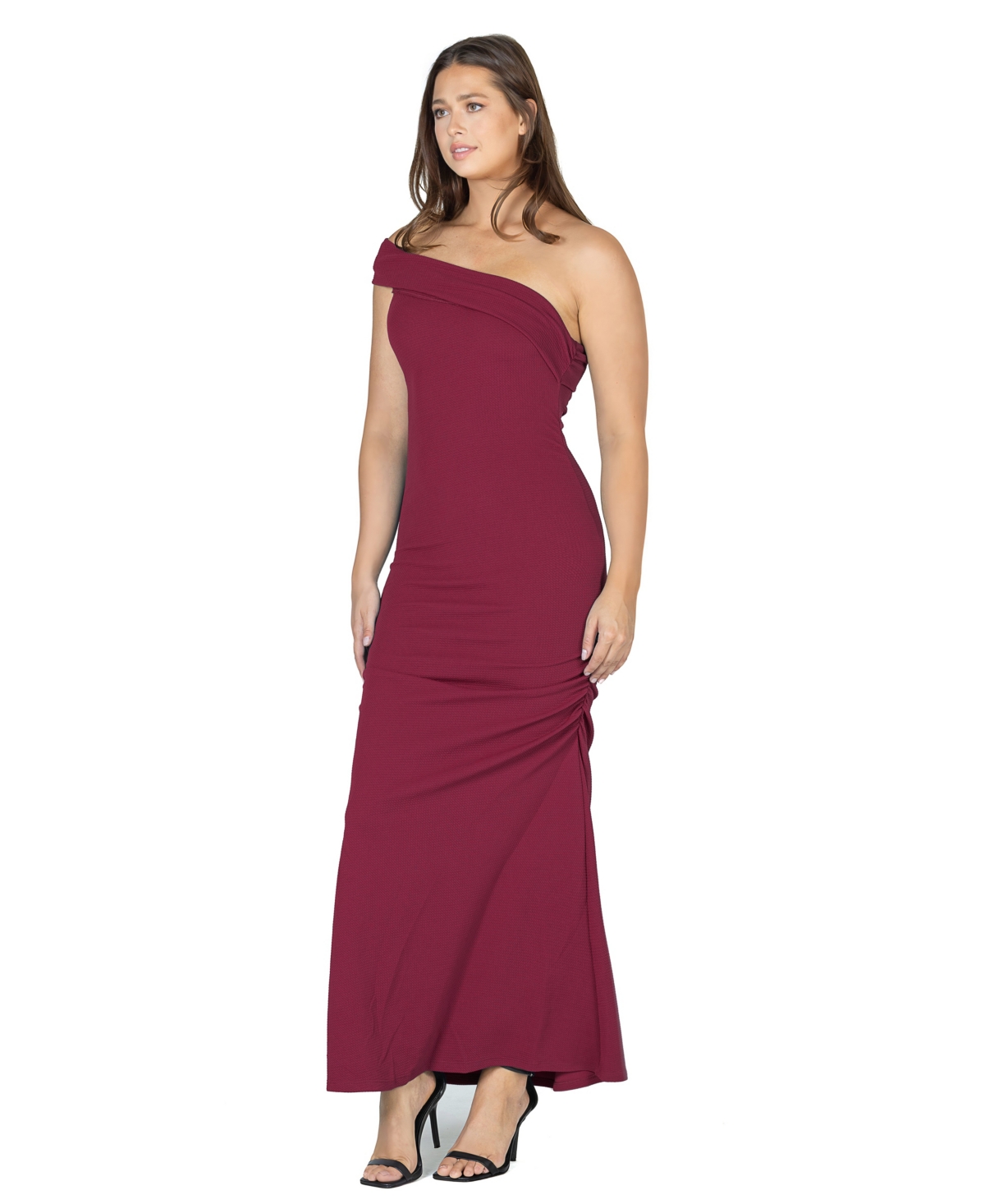 24seven Comfort Apparel Women's Formal One Shoulder Rouched Mermaid Maxi Dress