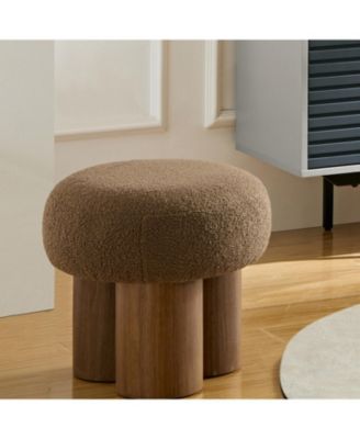W8017-1 lamb wool seat barrel PVC pipe with walnut veneer Mushroom stool
