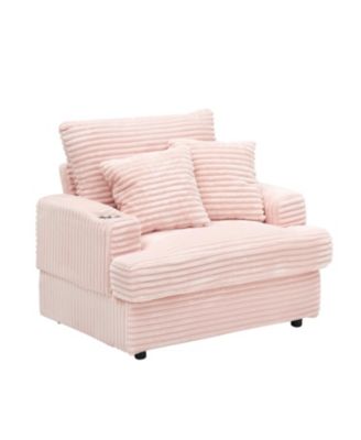 Corduroy Armchair & Ottoman Set with Cup Holder