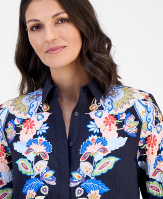 Women's Paisley-Print Hidden-Placket Blouse