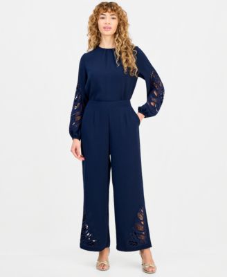 Women's Embroidered-Hem Wide-Leg Pants