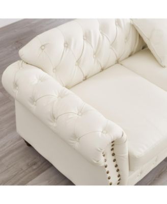  Ivory Chesterfield Sofa Tufted Faux Leather with Storage