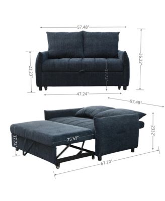 58" Navy Fabric Futon Sofa Bed - Adjustable Backrest