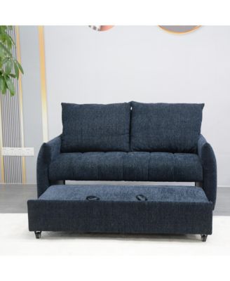 58" Navy Fabric Futon Sofa Bed - Adjustable Backrest