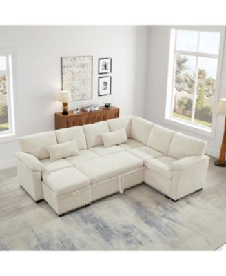 97" L-Shaped Chenille Sectional Sofa with Ottoman