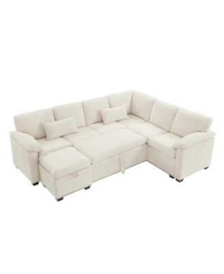 97" L-Shaped Chenille Sectional Sofa with Ottoman