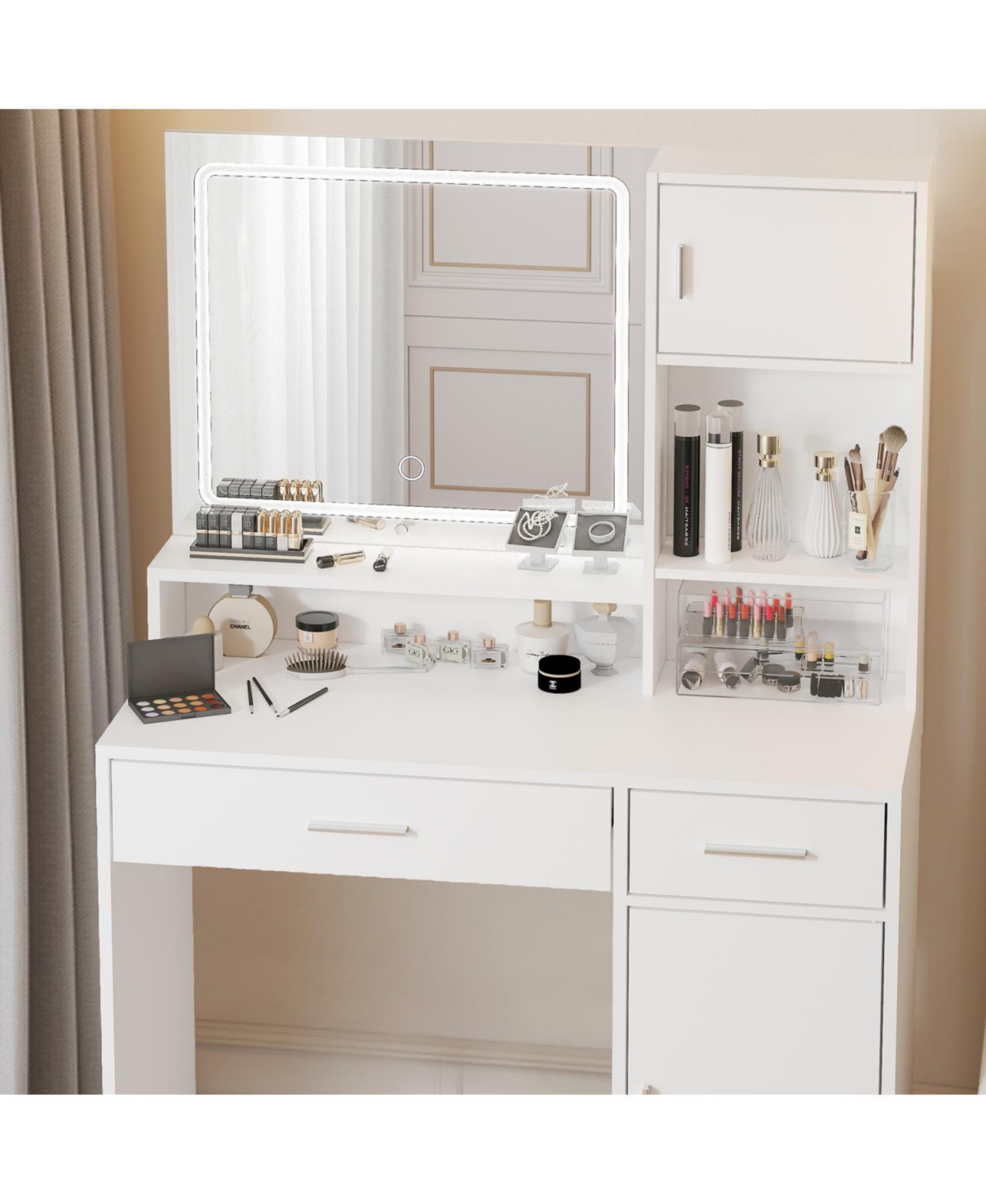 Streamdale Furniture Vanity Desk with Mirror, Led Light, Drawer & Storage