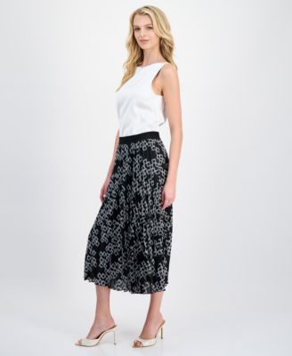 Women's Printed Pleated Midi Skirt