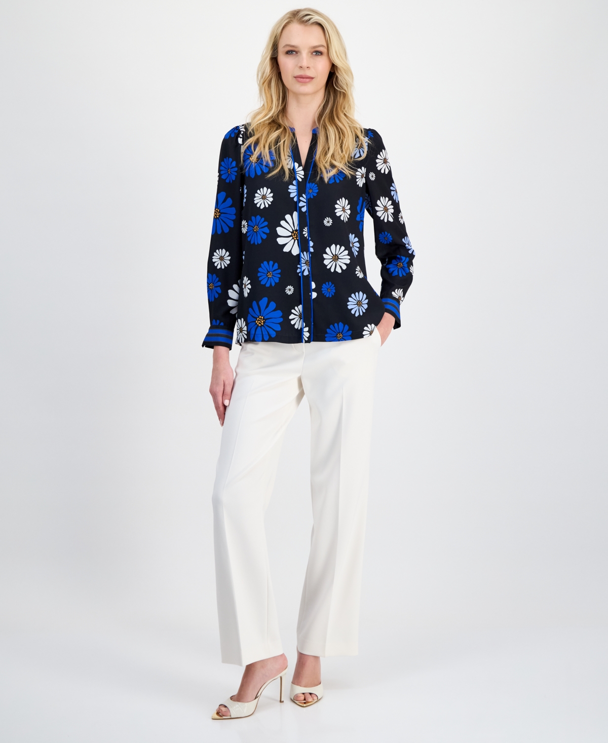 T Tahari Women's Printed Button-Front Shirt