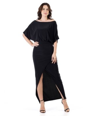 Women's Boat Neck Batwing Sleeve Slit Maxi Dress