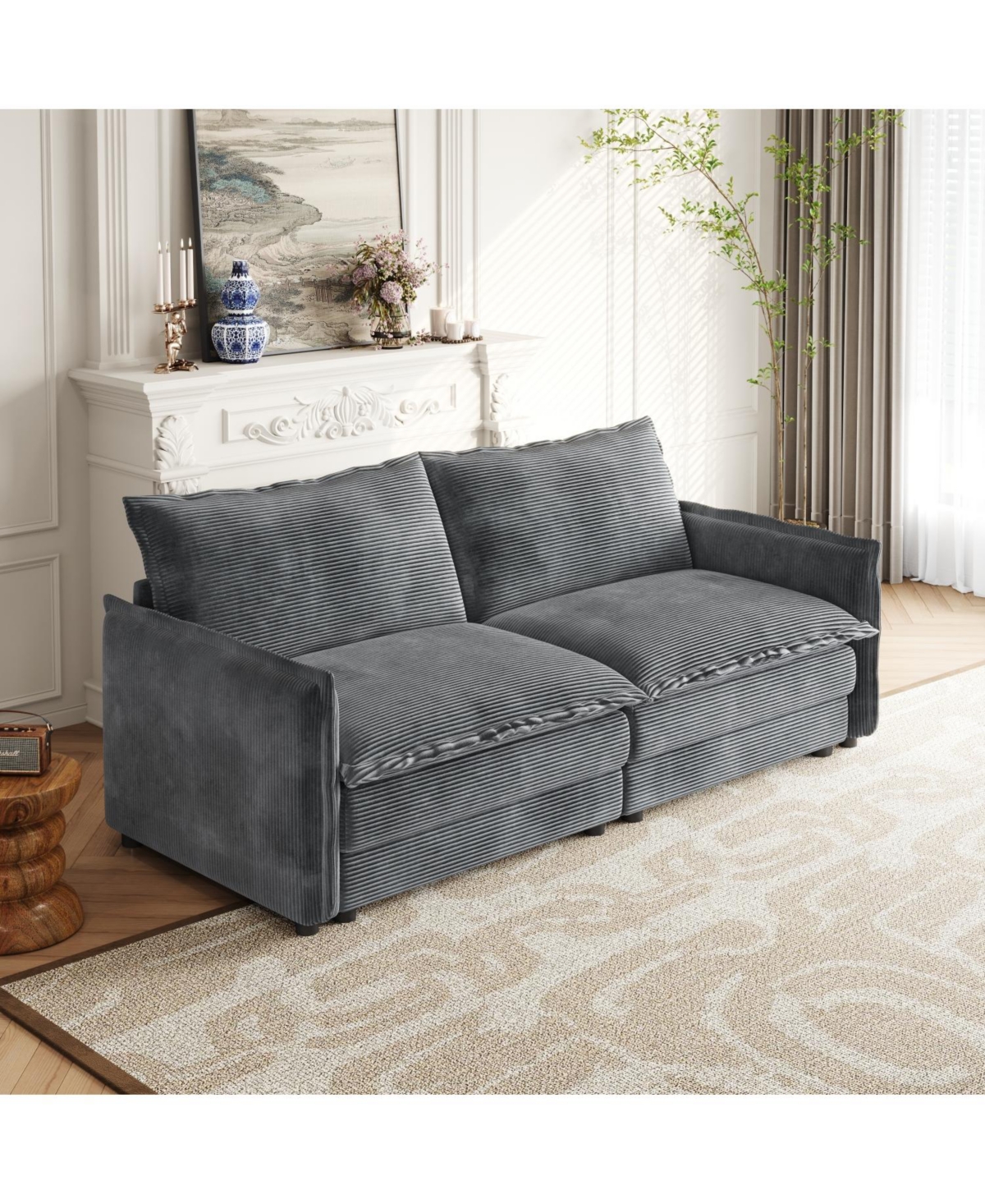 Streamdale Furniture Corduroy Loveseat Sofa with Pillows
