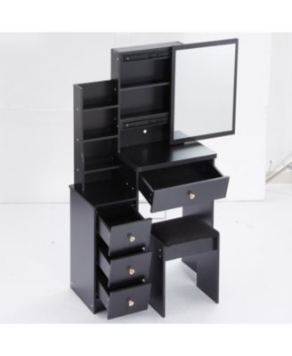  Compact Vanity Set Sliding Mirror, Storage Drawer, Cushioned Stool, EPA/GCC/UL Certified