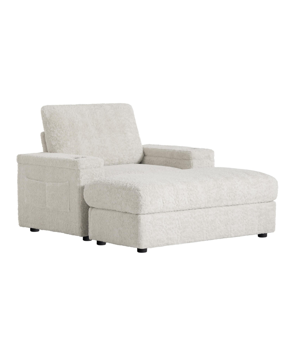 Streamdale Furniture 42" Oversized Faux Fur Chaise Lounge with Storage and Cup Holders