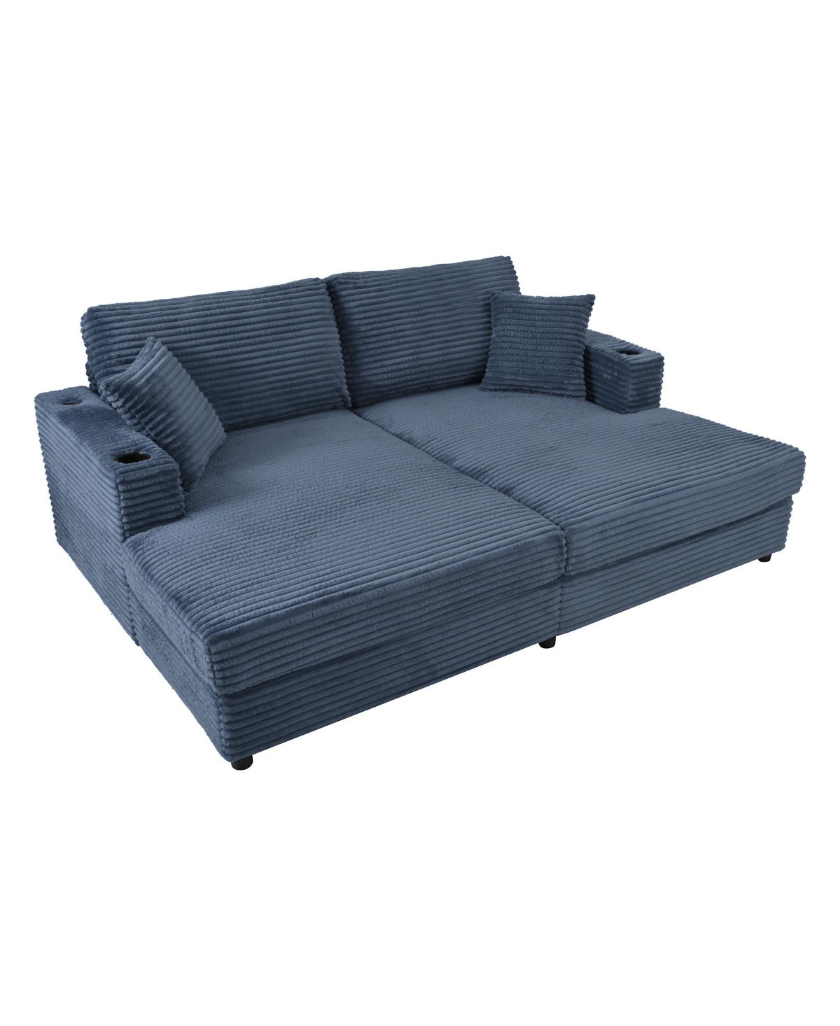 Streamdale Furniture Oversized Corduroy Loveseat Chaise Lounge with Usb Ports, Cup Holders, and Pillows