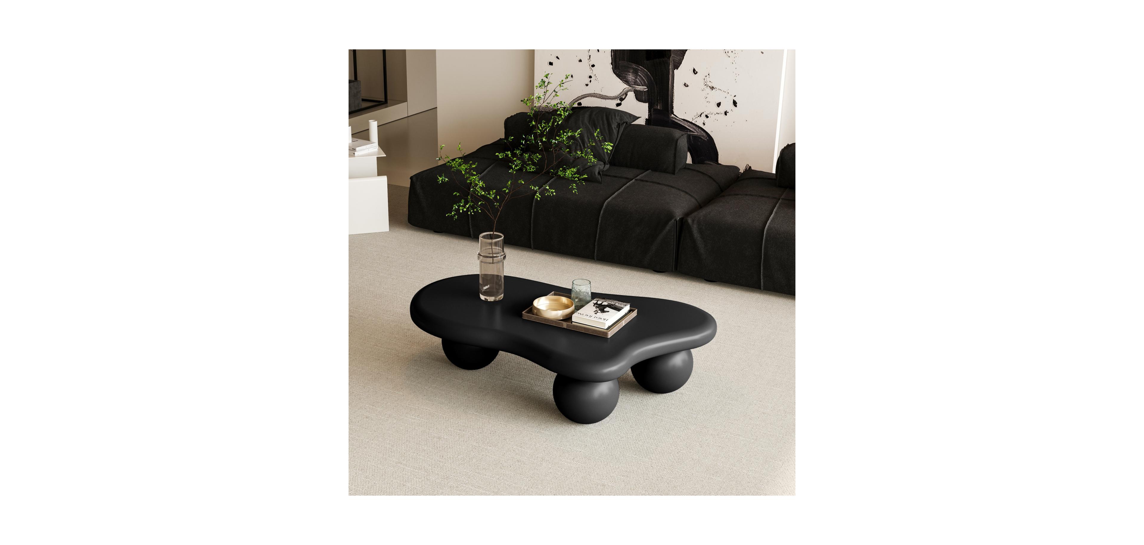 Streamdale Furniture 40 Inch Cloud Shaped Coffee Table with 3 Ball Legs for Living Room
