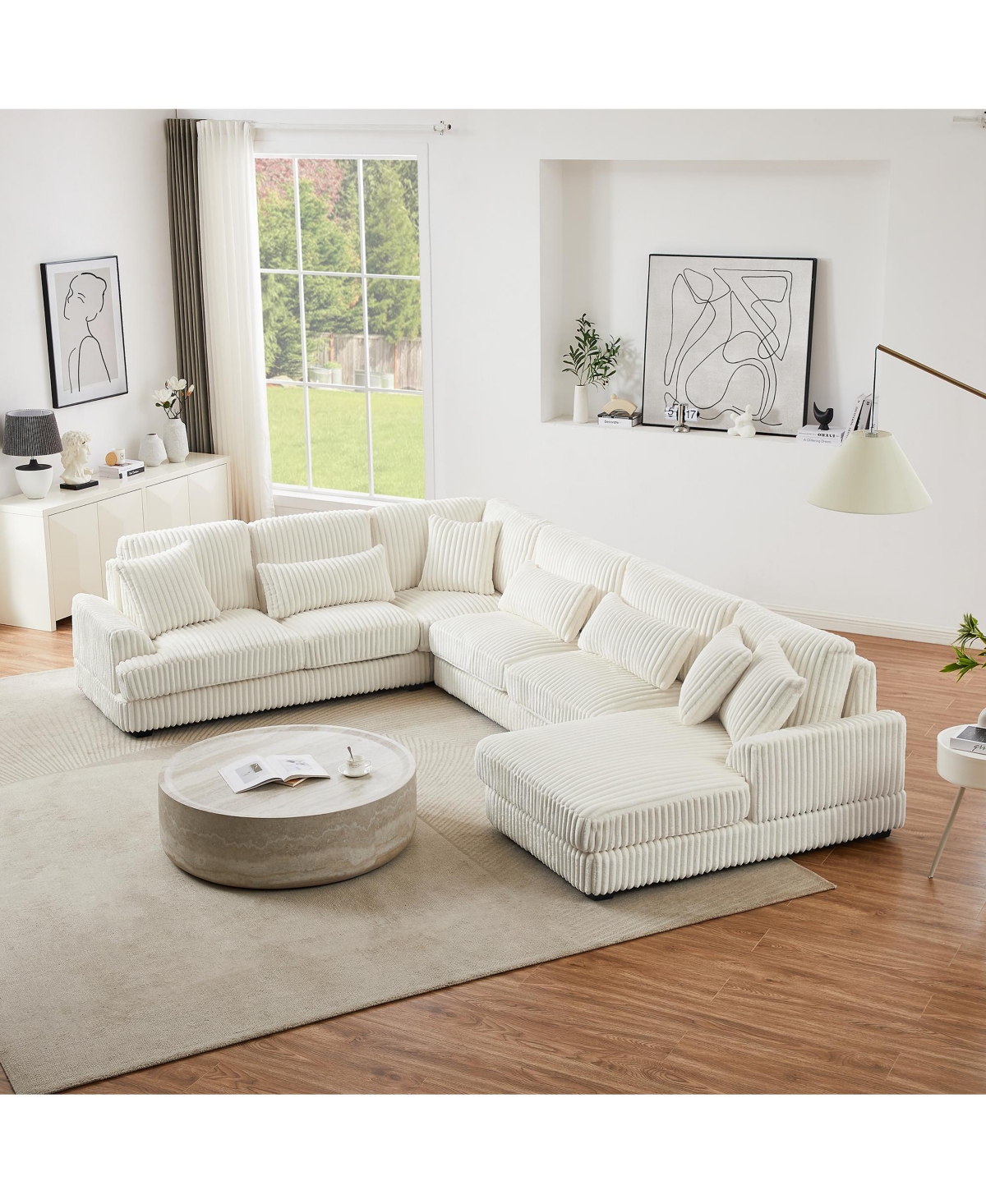 Streamdale 129" U-Shaped Sectional Sofa Corduroy with Chaise