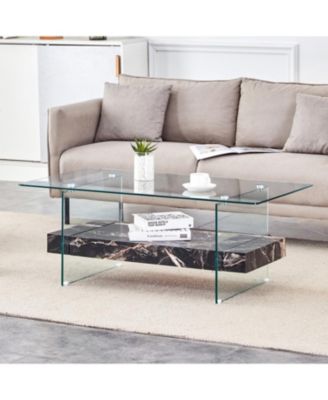 Streamdale Modern Two-Tier Coffee Table Glass and Marble Pattern