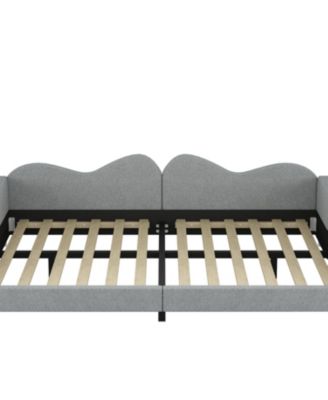 Full size Upholstered Daybed, Sherpa Fabric Sofabed with Cloud-Shaped Backrest, No Box-spring Needed