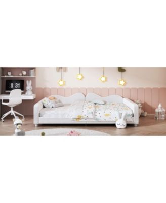 Full size Upholstered Daybed, Sherpa Fabric Sofabed with Cloud-Shaped Backrest, No Box-spring Needed