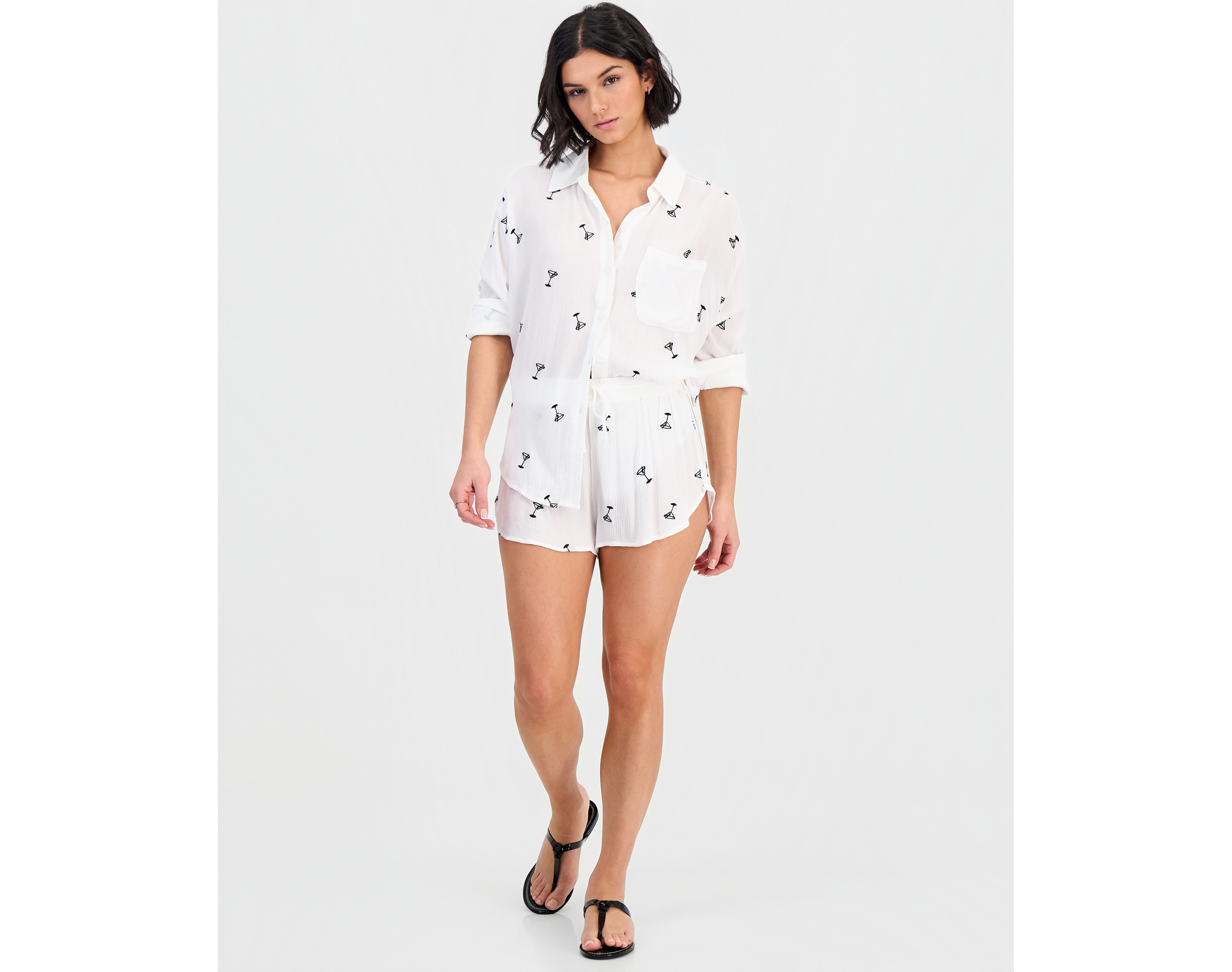 Miken Women's Dolphin Martini Embroidery Cover-Up Swim Shorts