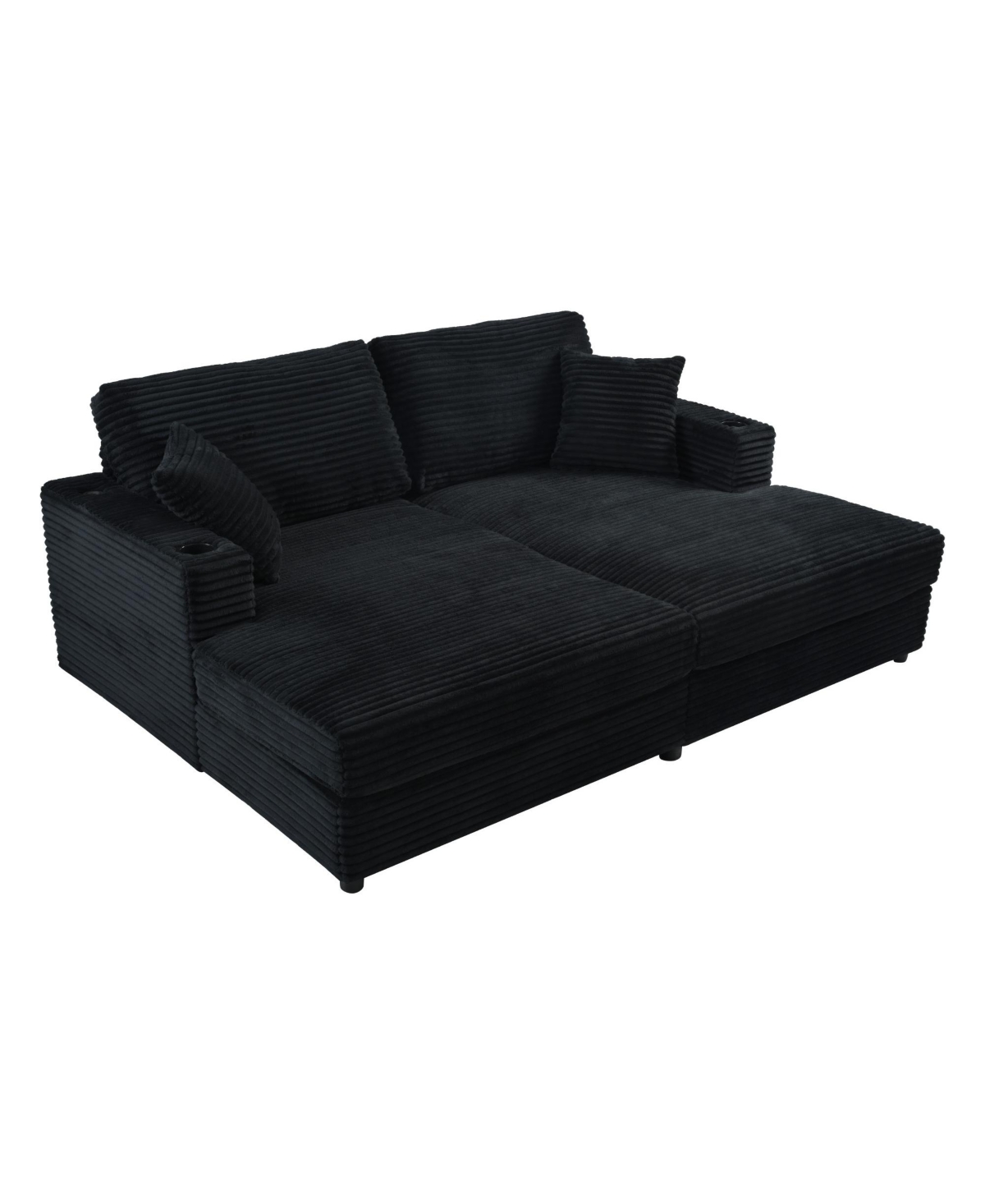 Streamdale Furniture Oversized Corduroy Loveseat Chaise Lounge with Usb Ports, Cup Holders, and Pillows