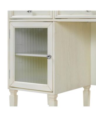 Vanity Desk Flip-Top Mirror Drawer Cabinet Oak