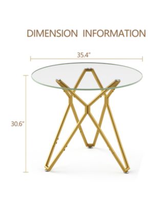 35.4" Round Glass Dining Table - Gold